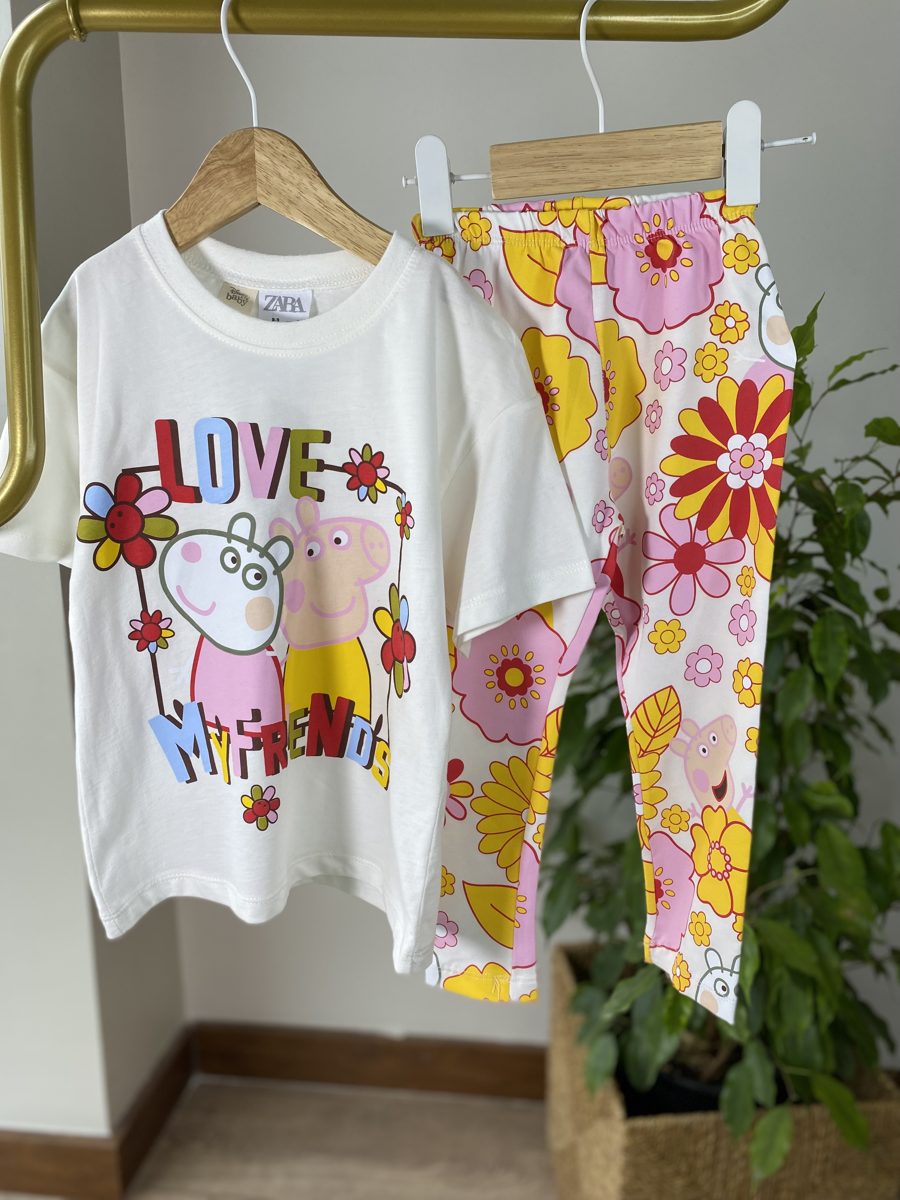 PEPPA%20SARI%20ÇİÇEKLİ%20TAYT%20TAKIM