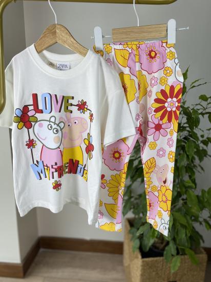 PEPPA SARI ÇİÇEKLİ TAYT TAKIM